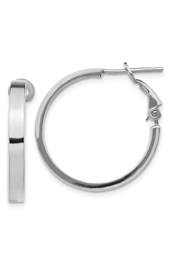 14k White Gold Hoop Earrings for Women, Polished Round Tube Design with Hinged Snap Back Closure, Minimalist Classic Style for Everyday or Formal Wear
