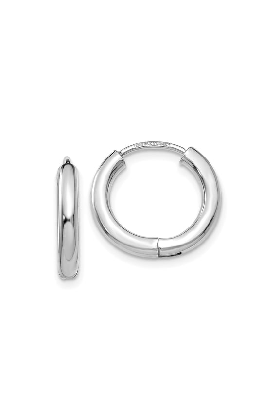 14k White Gold Hoop Earrings for Women, Smooth Polished Finish, Hinged Snap Closure, Minimalist Lightweight Design, Classic Modern Style for Casual or Formal Wear