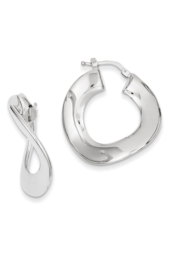 14K and White Rhodium Polished and Satin Post Dangle Earrings