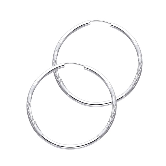 14k White Gold Hoop High Polish Shiny Leaf Pattern Circle Round Earrings Jewelry Female Unisex