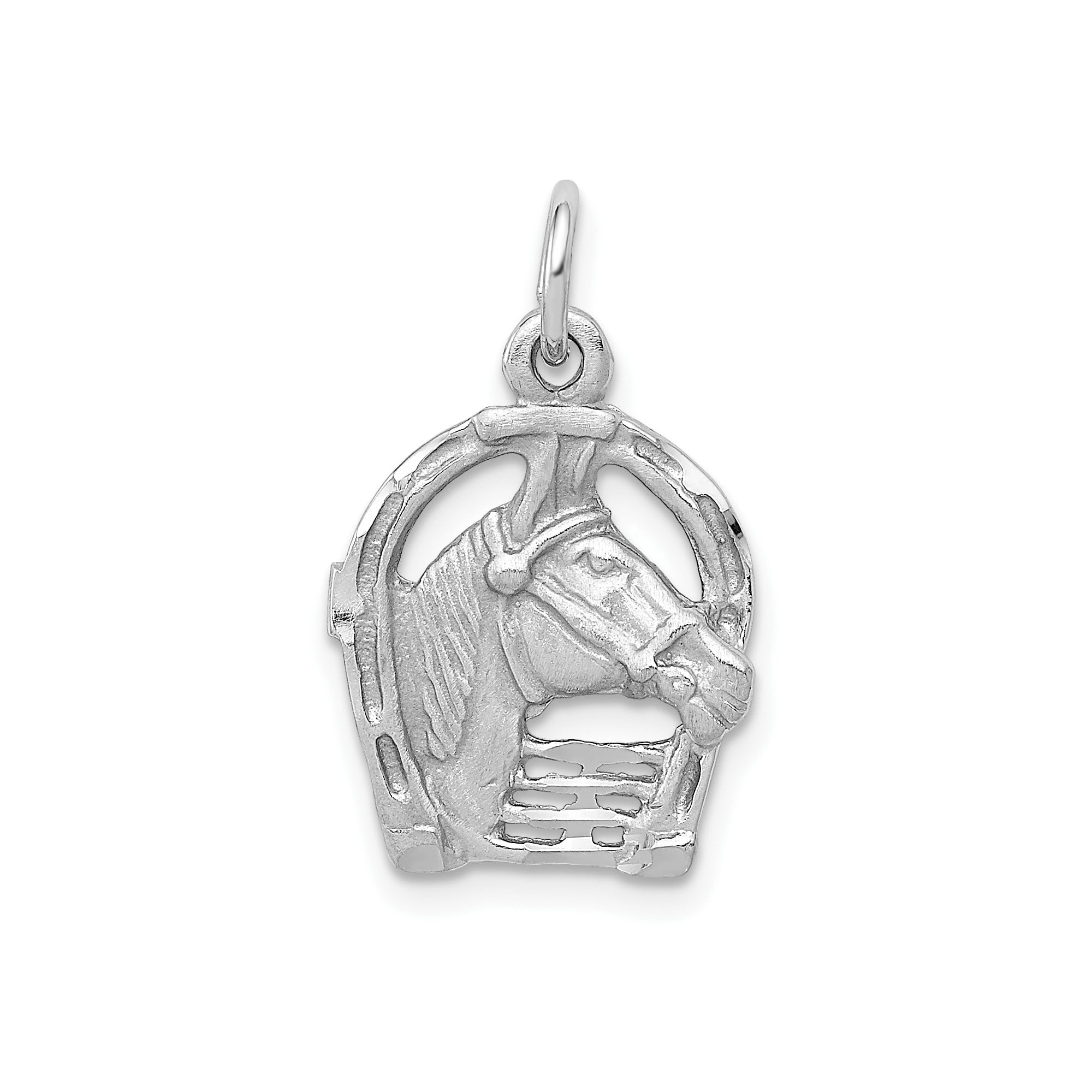 14k White Gold Horse Head Horseshoe Pendant Charm, Equestrian Western, Unisex, Jewelry Stores Network