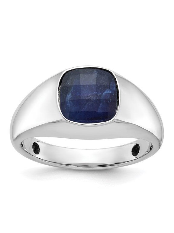 14k White Gold IBGoodman Men's Sapphire Doublet Stone Complete Ring