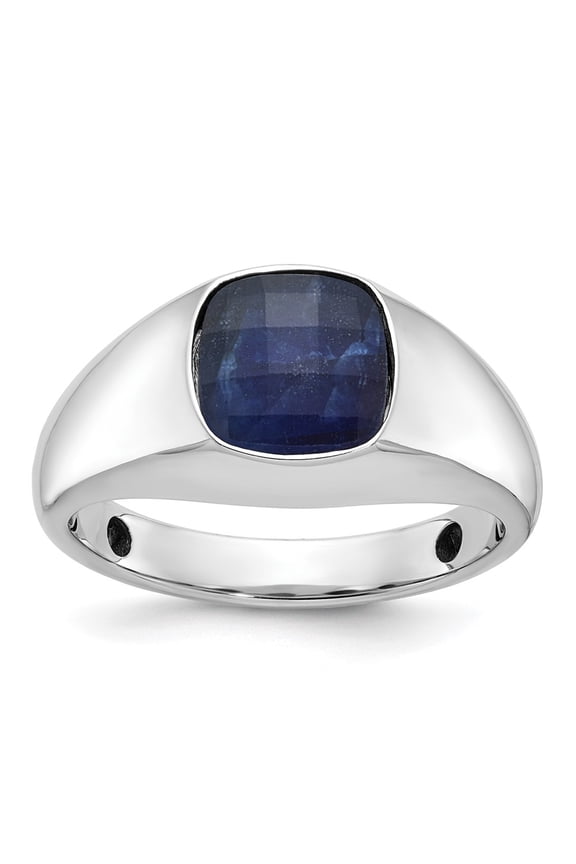 14k White Gold IBGoodman Men's Sapphire Doublet Stone Complete Ring