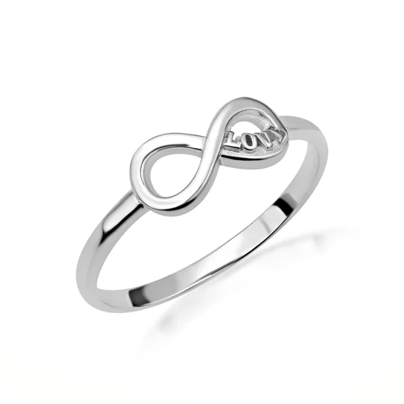 14k White Gold Infinity Love Script Ring (Size 8.5)