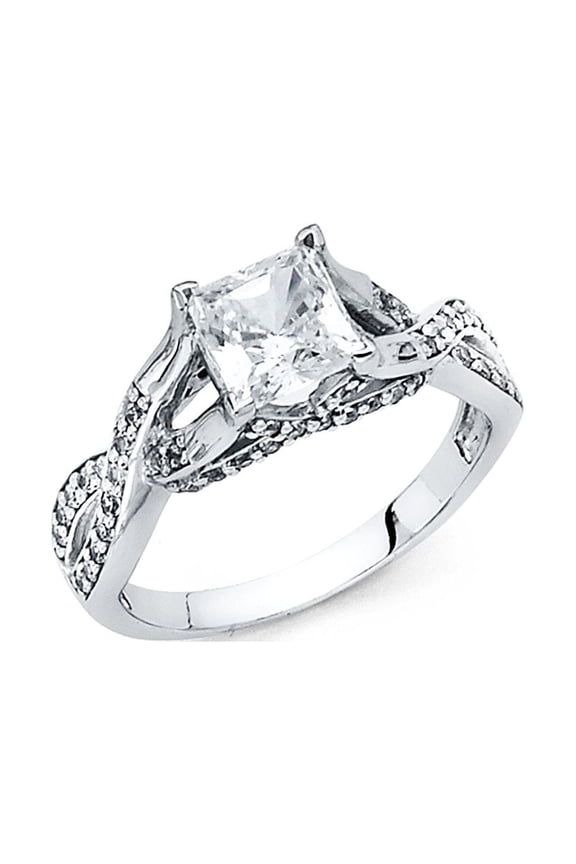 14k White Gold Infinity Princess CZ Engagement Ring Anniversary Infinity CZ Band Side Stones Size 9