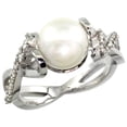 thumbnail image 1 of 14k White Gold Infinity Ring with 0.32 cttw Diamonds & 9mm White Pearl, 3/8 inch wide, size 8, 1 of 4