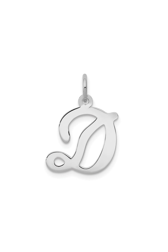 14k White Gold Initial D Pendant Charm, Polished Script Monogram, Jewelry Stores Network