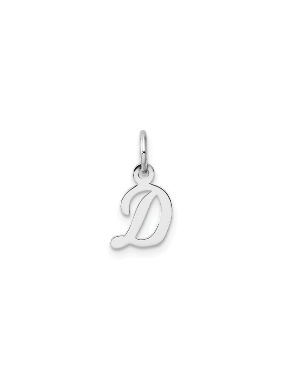 14k White Gold Initial D Pendant Charm, Polished Script Monogram Letter for Women