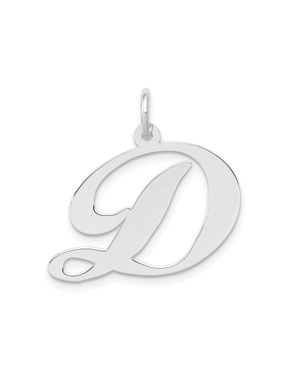 14k White Gold Initial D Pendant Charm, Polished Script Letter Monogram for Women