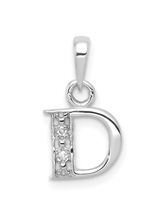 14k White Gold Initial D Pendant for Women, Diamond Accent Alphabet Charm, Polished Monogram Jewelry for Identity and Everyday Style