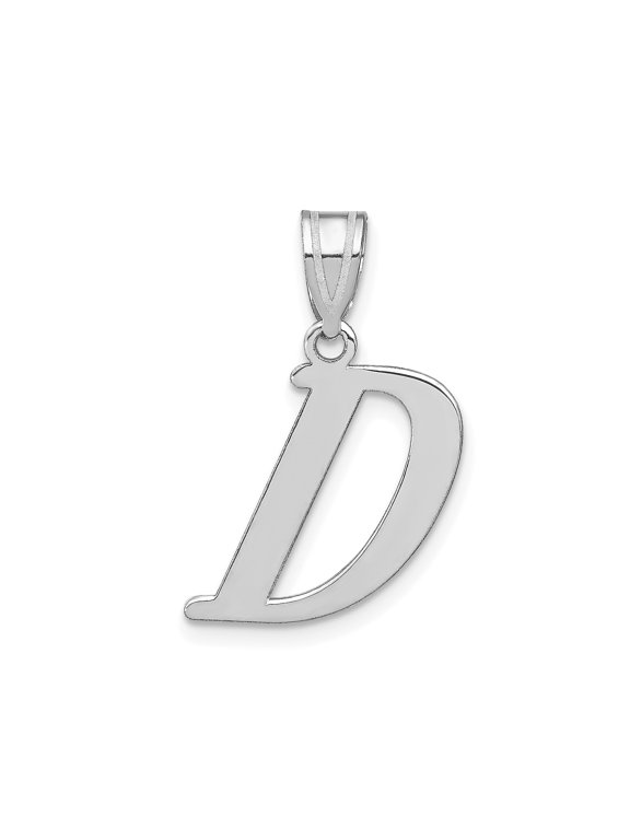 14k White Gold Initial D Pendant Charm, Polished Block Letter Monogram for Women