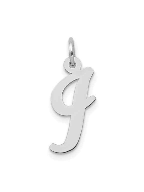 14k White Gold Initial J Pendant Charm, Polished Cursive Monogram Letter for Women