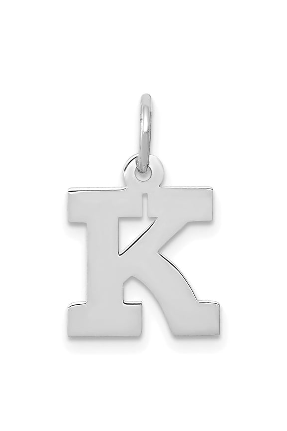 14k White Gold Initial K Pendant for Women or Unisex, Bold Serif Letter Charm with Polished Finish, Monogram Necklace, Personalized Alphabet Jewelry, Minimalist Daily Fashion Accessory