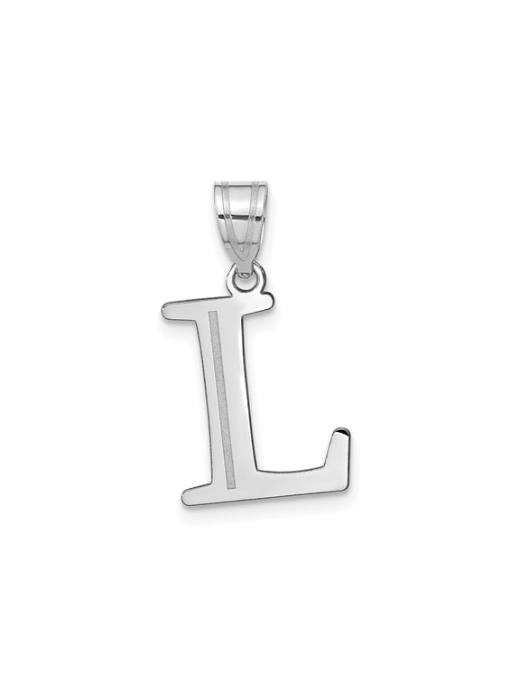 14k White Gold Initial L Pendant Necklace for Women or Unisex, Polished and Satin Finish Letter Charm, Custom Monogram Jewelry Symbolizing Identity and Connection