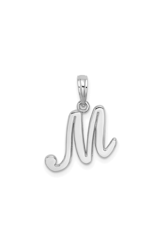 14k White Gold Initial M Pendant for Women, Polished Script Letter Charm, Elegant Monogram Necklace, Personalized Alphabet Jewelry, Flowing Design Accessory for Everyday Style
