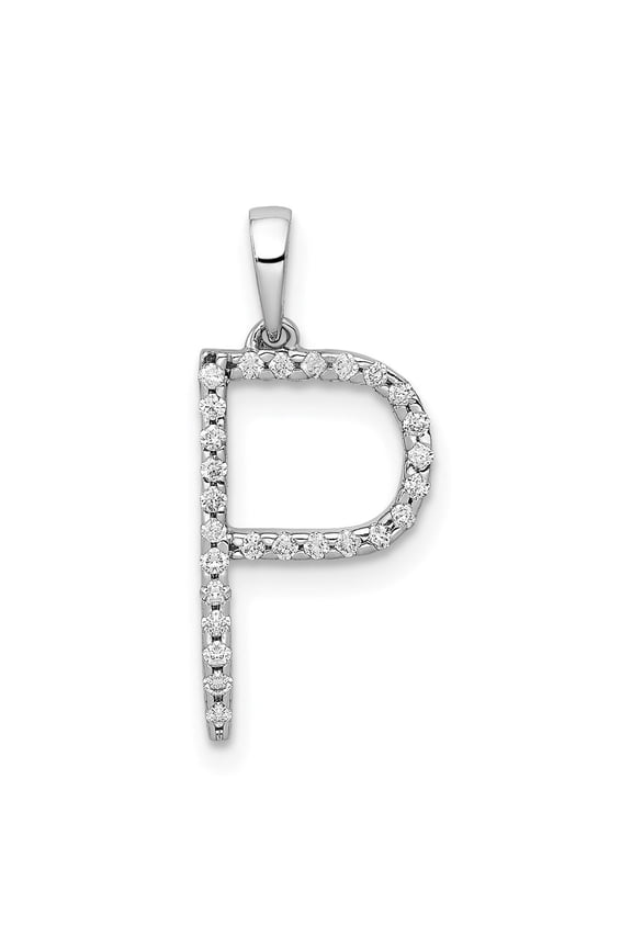 14k White Gold Initial P Pendant for Women, Diamond Accent Open Letter Necklace Charm, Minimalist Alphabet Monogram Jewelry, Dainty Personalized Fine Style