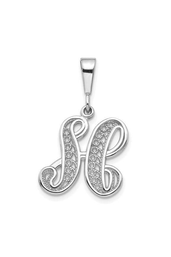 14k White Gold Initial Pendant H for Women, Filigree Script Monogram Necklace Charm, Elegant Personalized Jewelry for Identity and Everyday Wear