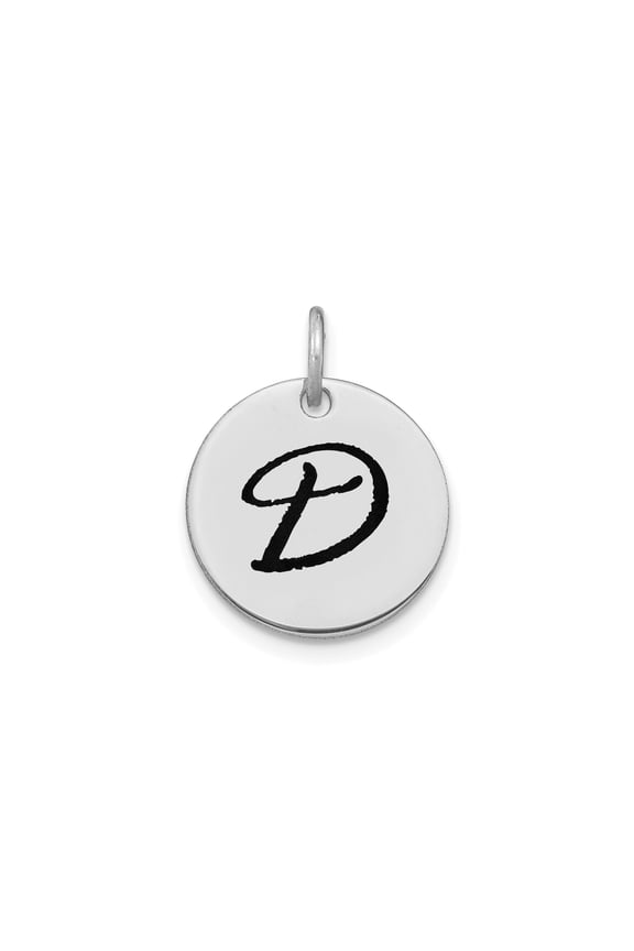 14k White Gold Initial Pendant for Women, Round Monogram Charm with Script Letter D, Personalized Disk Jewelry for Necklace or Bracelet, Minimalist Everyday Accessory