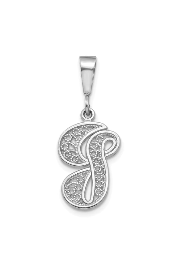 14k White Gold Initial S Pendant for Women, Script Monogram Charm with Filigree Design, Dainty Alphabet Jewelry for Necklaces, Elegant Personalized Accessory
