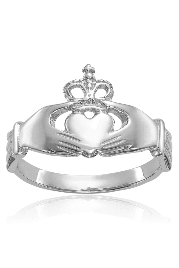 14K Solid White Gold Heart Irish Claddagh Celtic Ring Chunky Dome Statement Band Jewelry