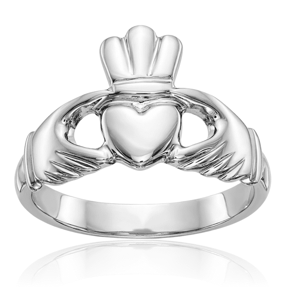 14K Solid White Gold Heart Irish Claddagh Celtic Ring Chunky Dome Statement Band Jewelry