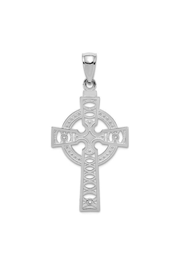 14k White Gold Irish Claddagh Celtic Trinity Knot Religious Faith Cross With Eternity Circle Pendant Necklace 36x18mm Wi
