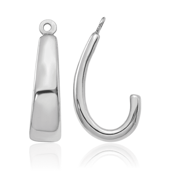 14K Solid White Gold J Hoop Earring Jackets for Studs
