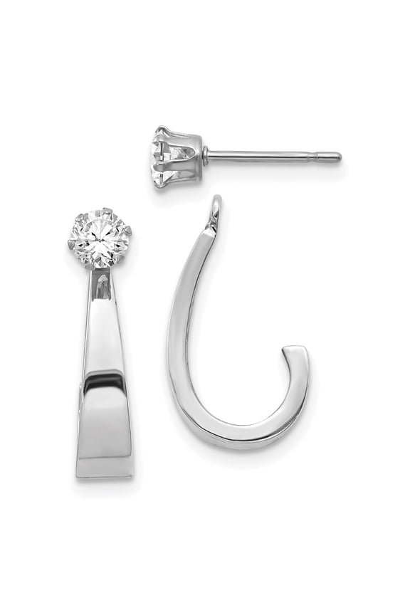 14K White Gold J-Hoop Cubic Zirconia Earring Jacket Earrings, 21 mm