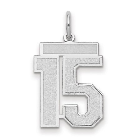 14k White Gold Satin Brush Finish Medium Size Number 15 Charm Pendant