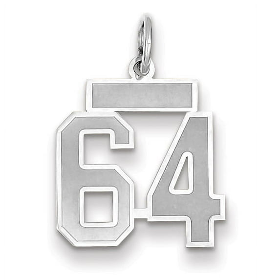 14k White Gold Satin Brush Finish Small Size Number 64 Charm Pendant
