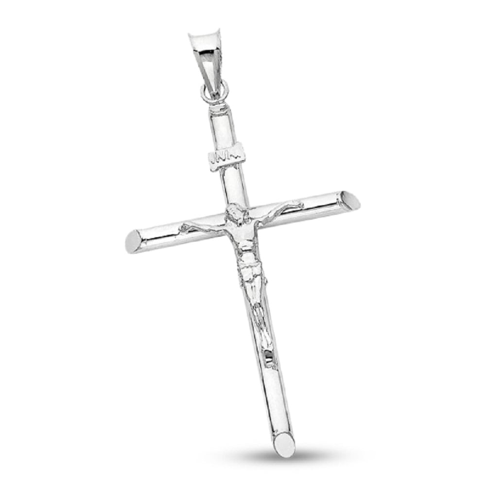 14k White Gold Jesus Cross Pendant Solid Religious Crucifix Christ Charm Jewelry Genuine New 42 mm x 27 mm