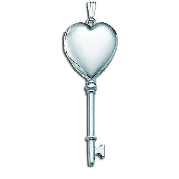 14k White Gold KEY Locket - 1/2 Inch X Over1-1/4 Inch in Solid 14K White Gold