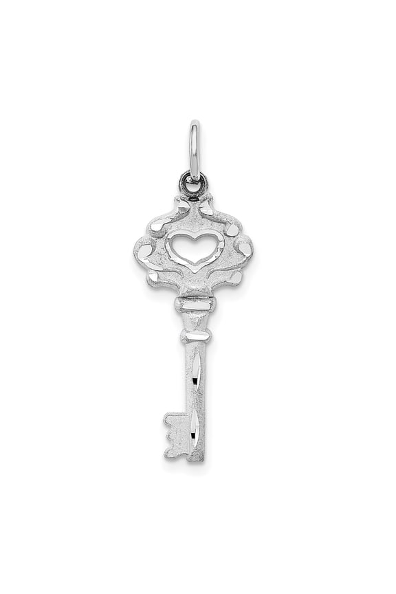 14k White Gold Key Pendant Necklace for Women with Open Heart Design, Symbol of Love and Trust, Romantic Dainty Charm for Anniversary or Everyday Meaningful Jewelry