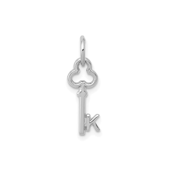 14k White Gold Key Pendant Necklace for Women with Stylized K Initial, Openwork Monogram Charm, Minimalist Personalized Jewelry for Everyday Wear, Symbolizing Opportunity and Elegance