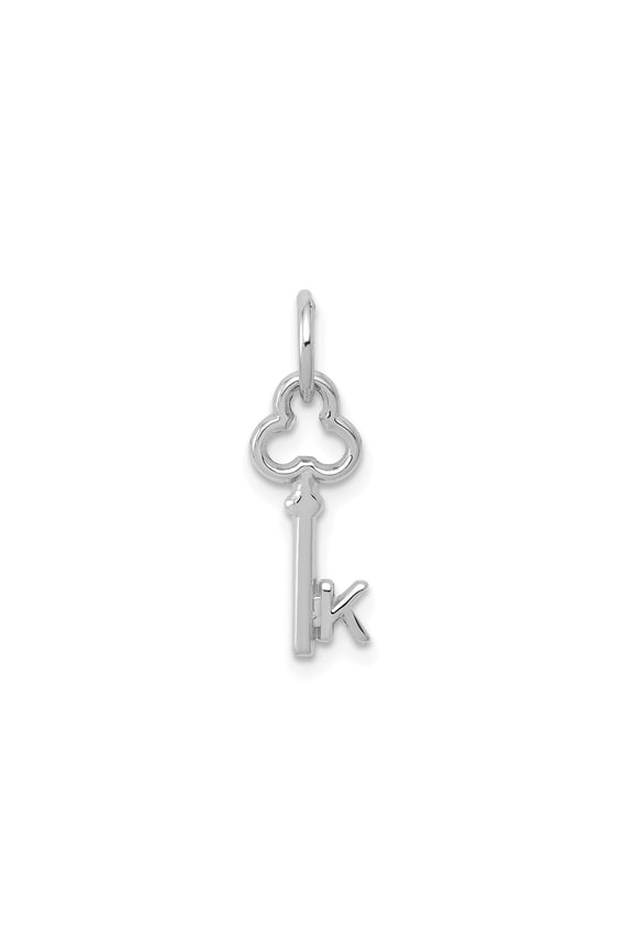 14k White Gold Key Pendant Necklace for Women with Stylized K Initial, Openwork Monogram Charm, Minimalist Personalized Jewelry for Everyday Wear, Symbolizing Opportunity and Elegance