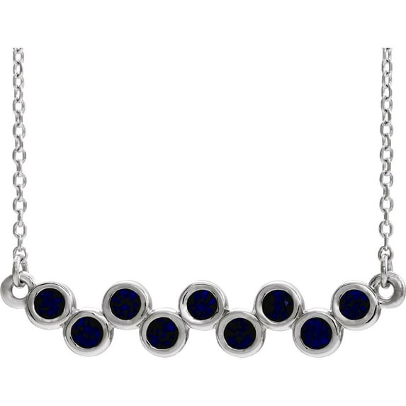 14k White Gold Lab Created Blue Sapphire Polished Lab Created Blue Sapphire Bar Necklace Pendant Necklace for Women