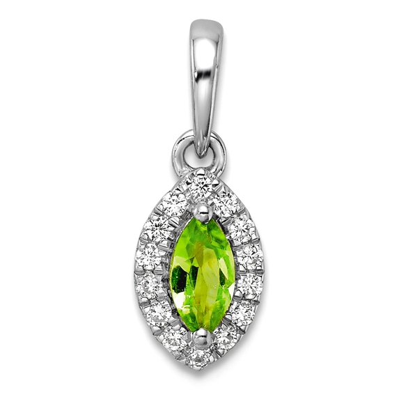 14k White Gold Lab Grown Diamond and Peridot Pendant Necklace 16.9mm Long Pendant for Women