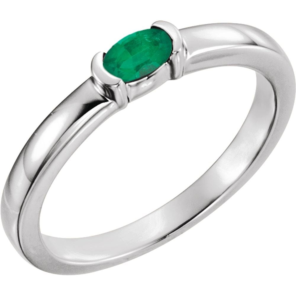14k White Gold Lab-Grown Emerald Oval Shape Stackable Family Fashion ...