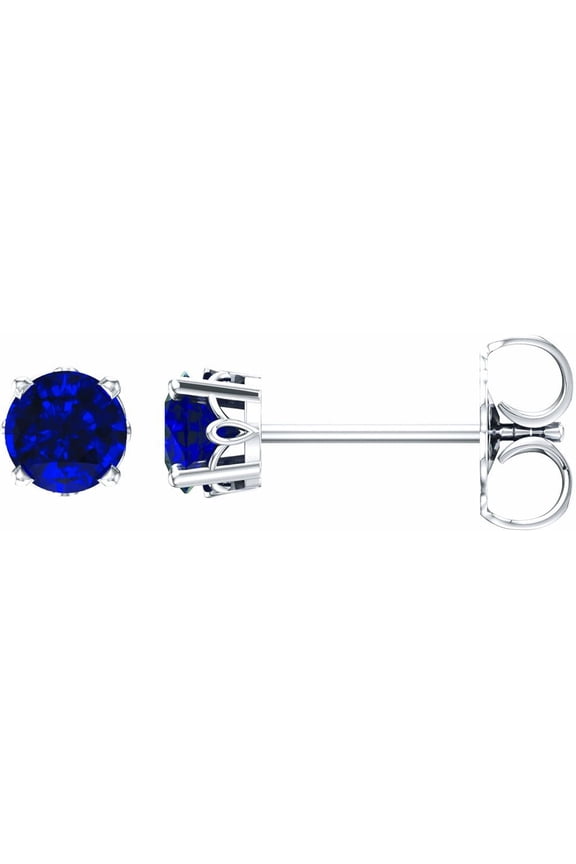 14k White Gold Lab-Grown Sapphire 4-Prong Scroll Setting Stud Earrings Fine Jewelry For Women Gifts For Her