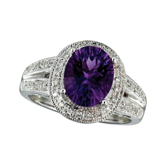 14k White Gold Large Amethyst And Diamond Ring