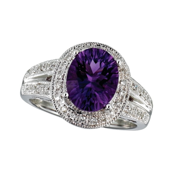 14k White Gold Large Amethyst And Diamond Ring