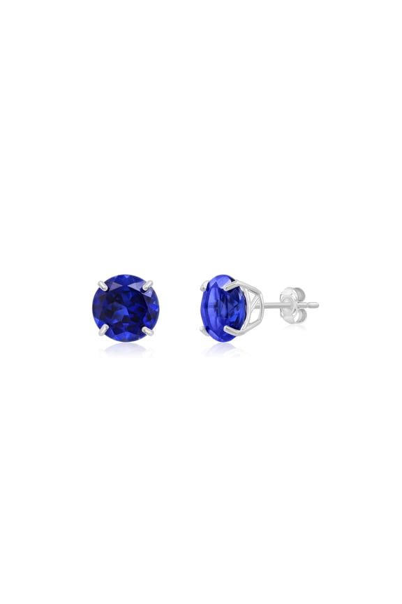 14k White Gold Large Created Blue Sapphire Round Stud Earrings for Women | 9mm September Birthstone Earrings | Blue Sapphire Earrings for Women | Sapphire Gold Earrings for Women by MAX + STONE