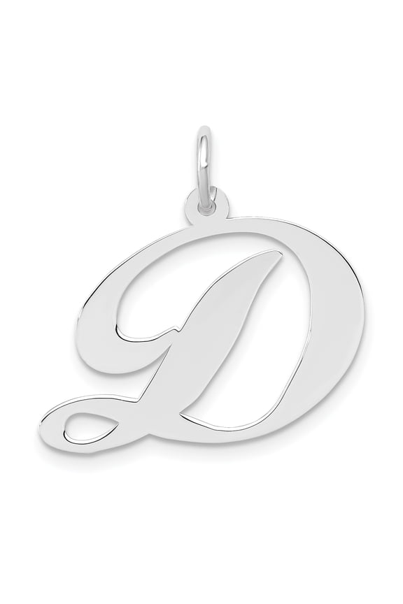 14k White Gold Large Fancy Script Initial D Charm Pendant