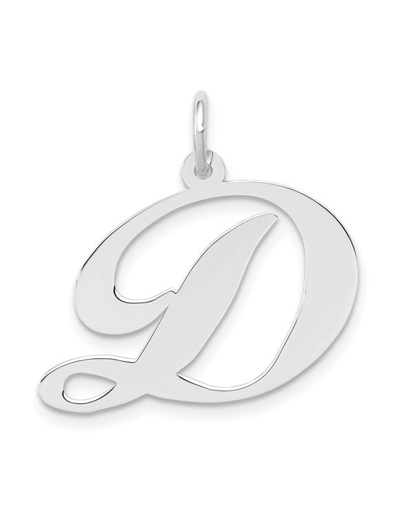 14k White Gold Large Fancy Script Initial D Charm Pendant