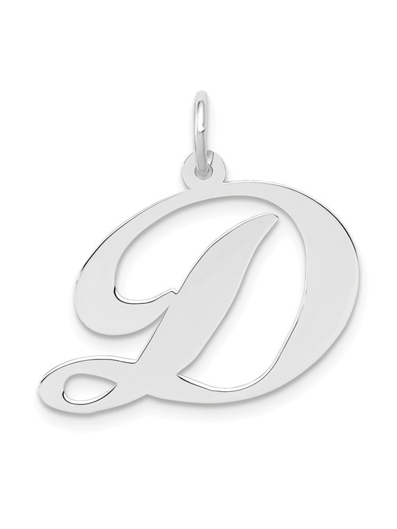 14k White Gold Large Fancy Script Initial D Charm