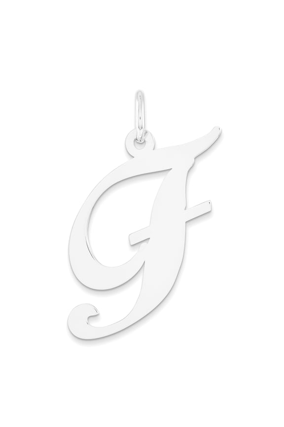 14k White Gold Large Fancy Script Initial F Charm Pendant