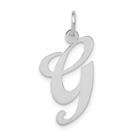 14k White Gold Large Fancy Script Initial G Charm Pendant