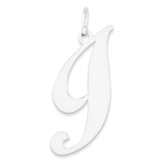 14k White Gold Large Fancy Script Initial I Charm Pendant