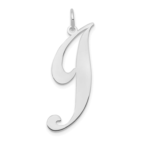 14k White Gold Large Fancy Script Initial J Charm Pendant