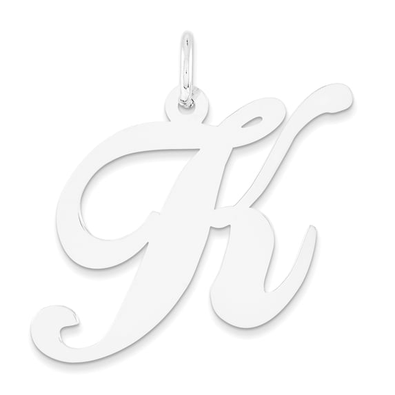 14k White Gold Large Fancy Script Initial K Charm Pendant